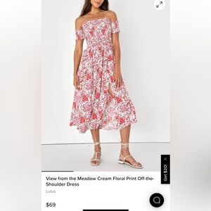 Lulu's Cream and Red Floral Off-Shoulder Midi Dress
